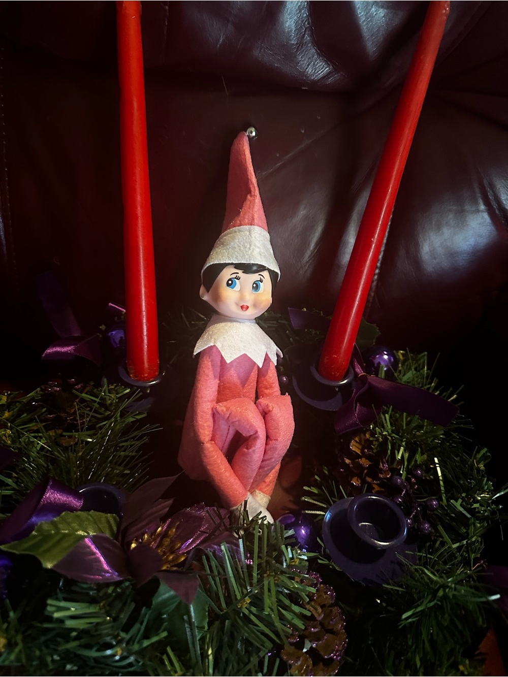 Pink Girl Holiday Elf on the Shelf Figurine - Pink Festive Decor w Bell Hat